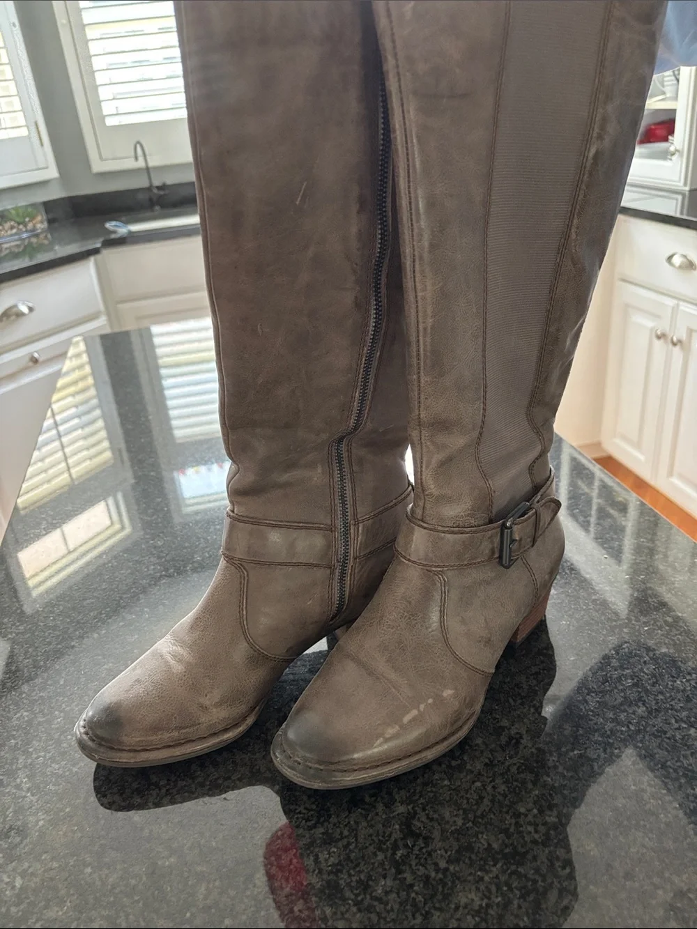 Women's Over-the-Knee Boots in Brown with Buckle Accent